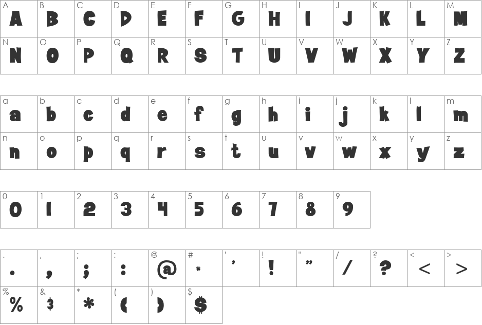 Jan Brady font character map preview