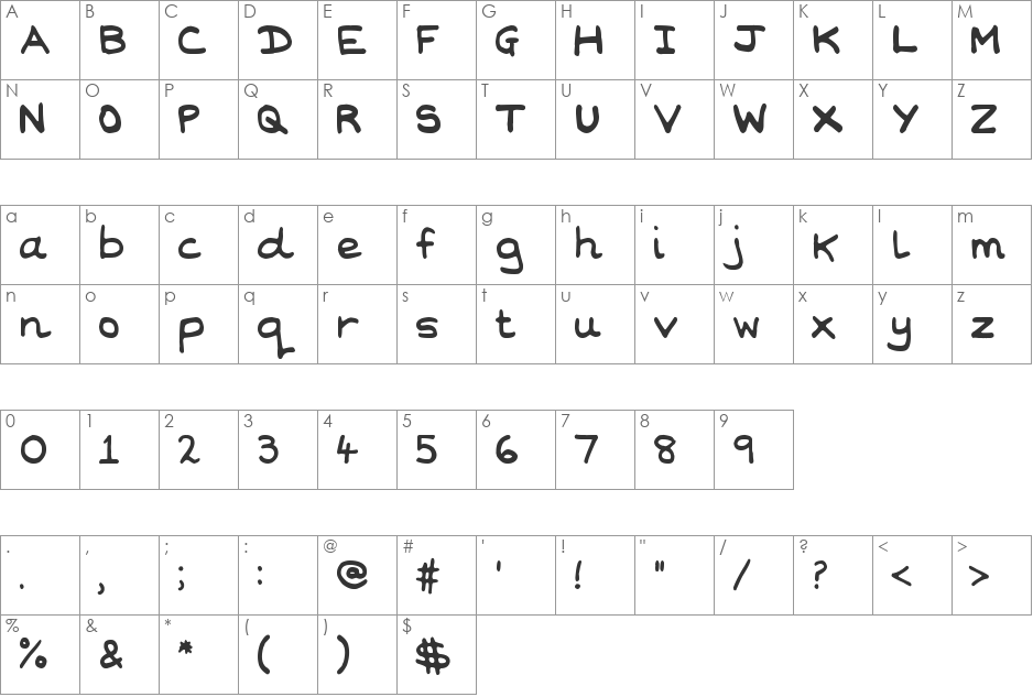 Jan Hand font character map preview