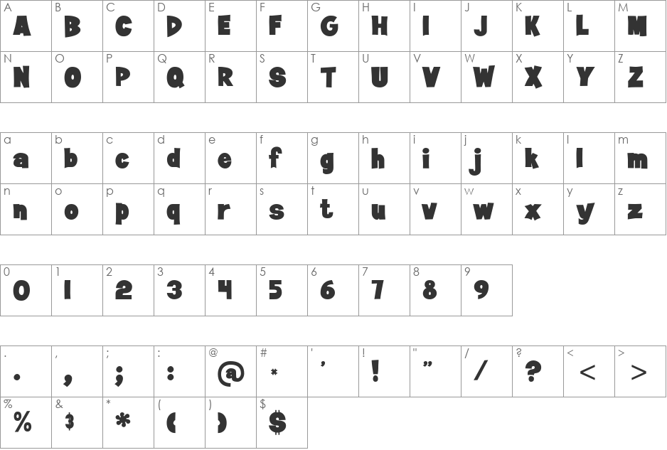 JanBrady-Plain font character map preview