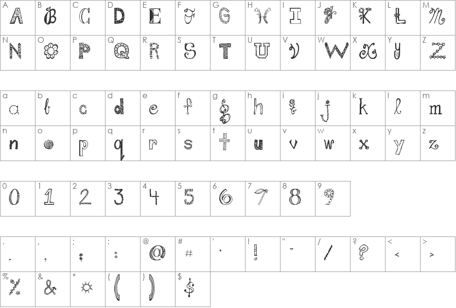 Janda Fabulous font character map preview