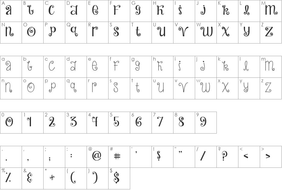 Janda Hide And Seek font character map preview