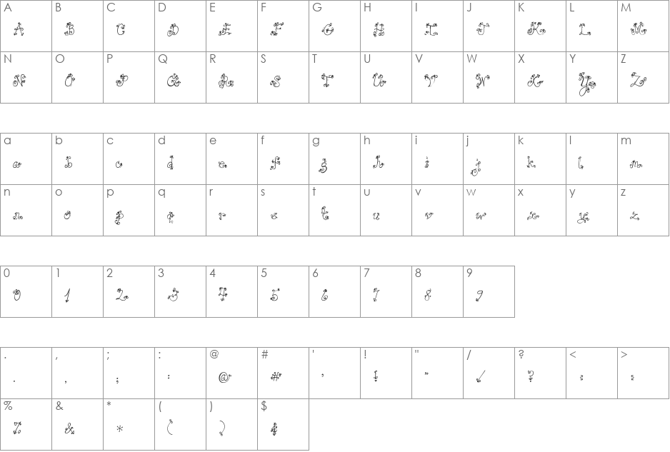 JANDA Love And Rain font character map preview