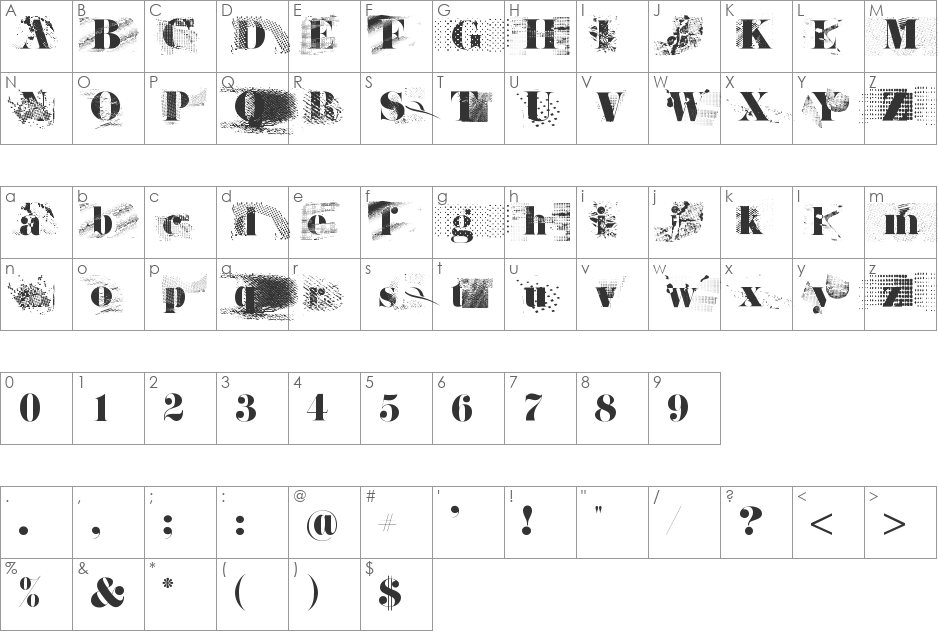 Janda Rage font character map preview