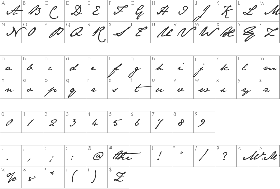 JaneAusten font character map preview