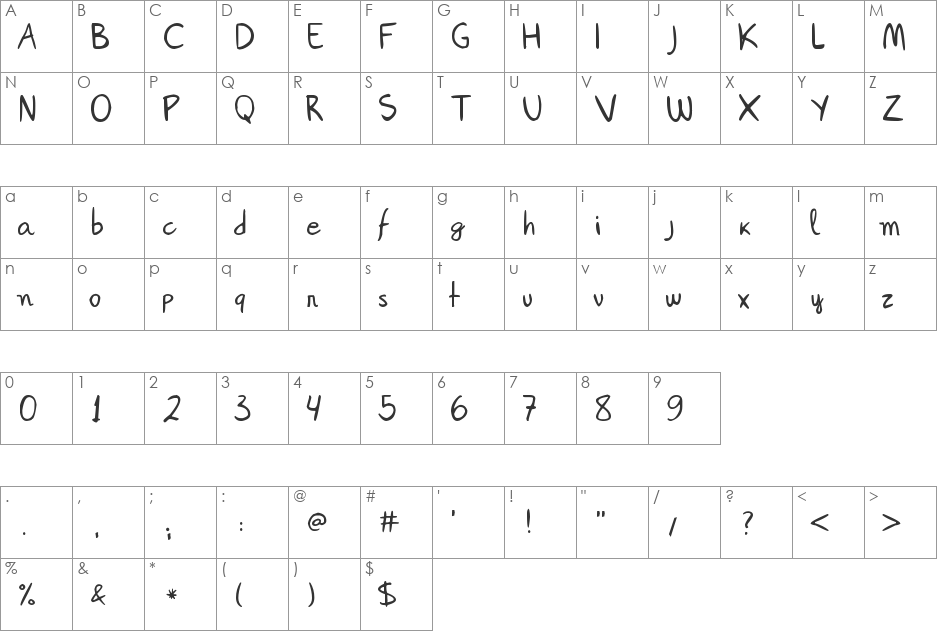 Janepix Handwriting font character map preview