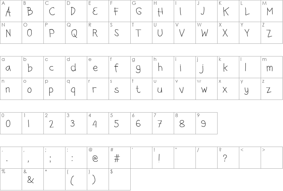Jangan Bersedih font character map preview