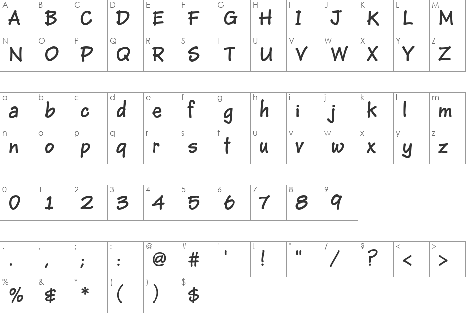 JanieHmkBold font character map preview