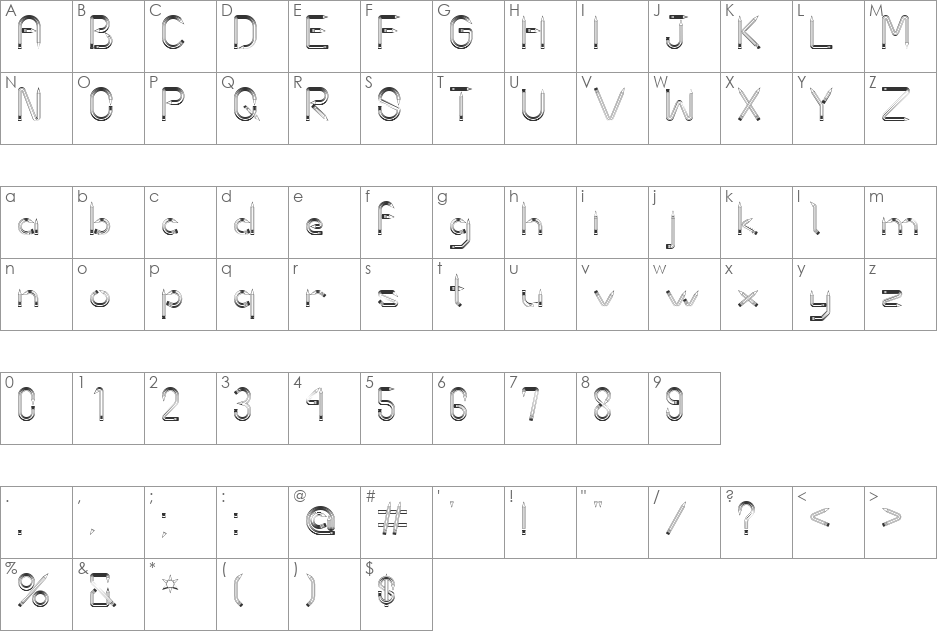 AC4-Pencils font character map preview