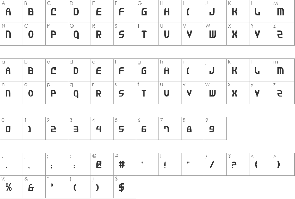 Jannisaries Condensed font character map preview
