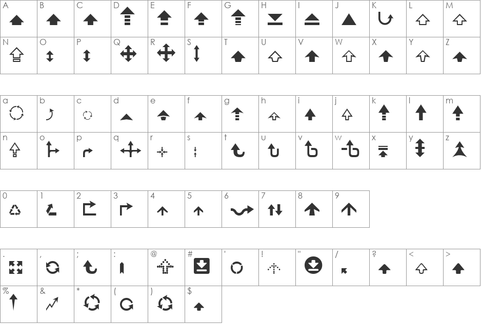 Arrow 7 font character map preview