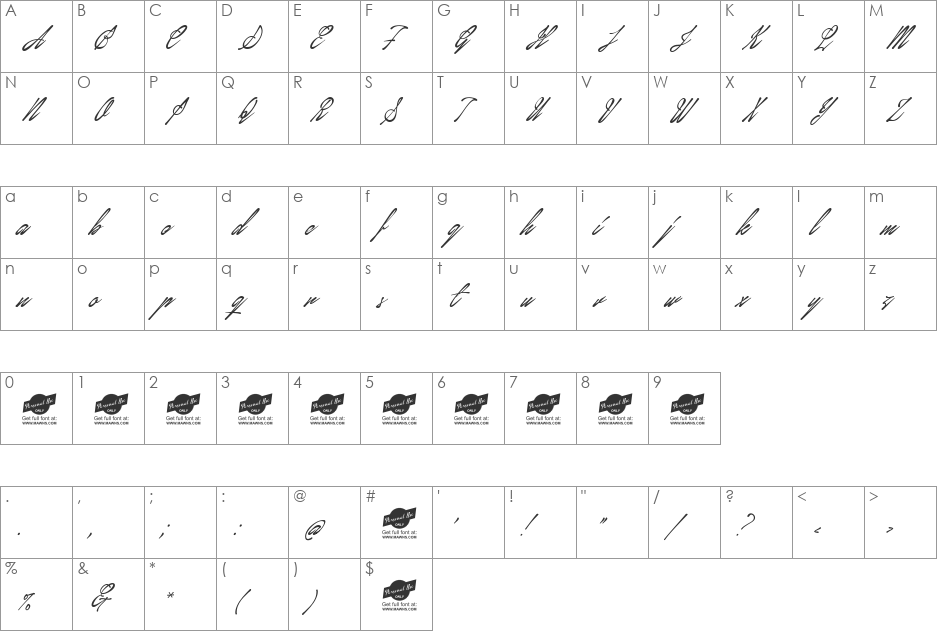 January Script Personal Use font character map preview