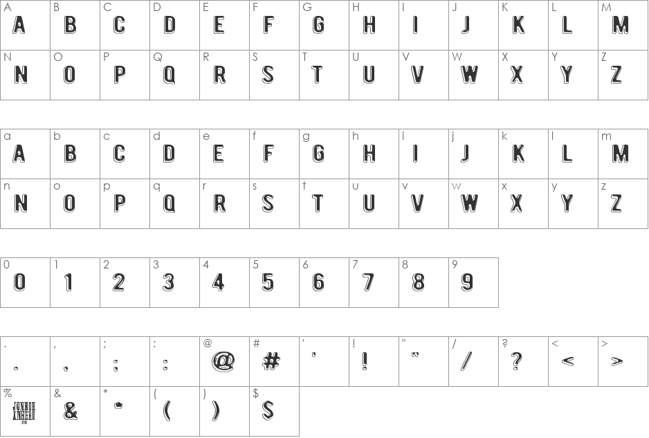 January Threed font character map preview