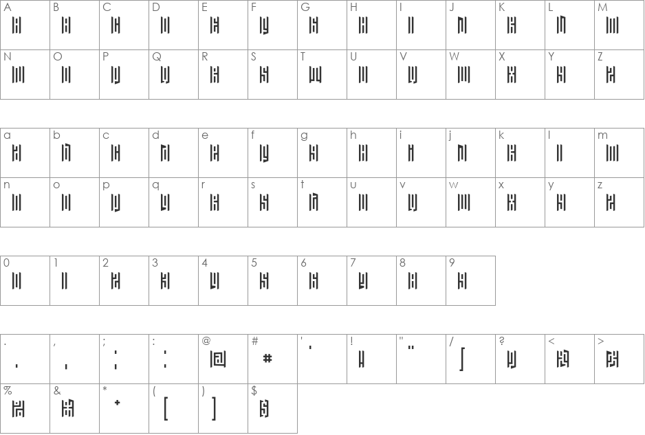 Janus font character map preview