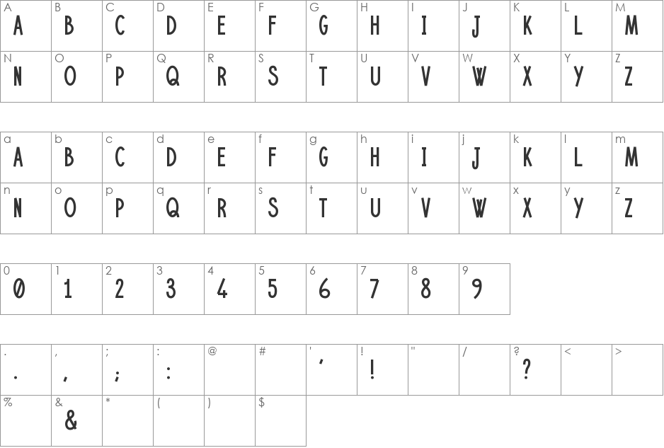 Janvier font character map preview