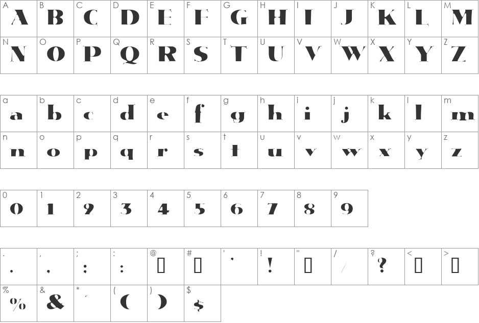 JanwoodSSK font character map preview