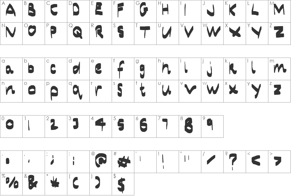 Jap cally font character map preview