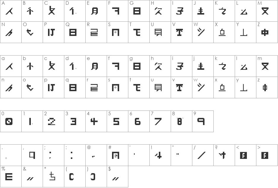 Jap-Karen font character map preview
