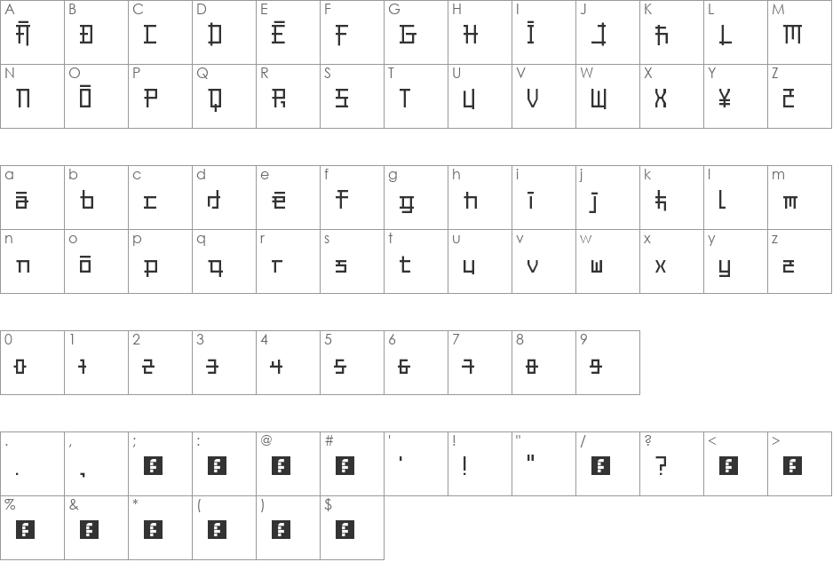 Jap-Karen 2 font character map preview