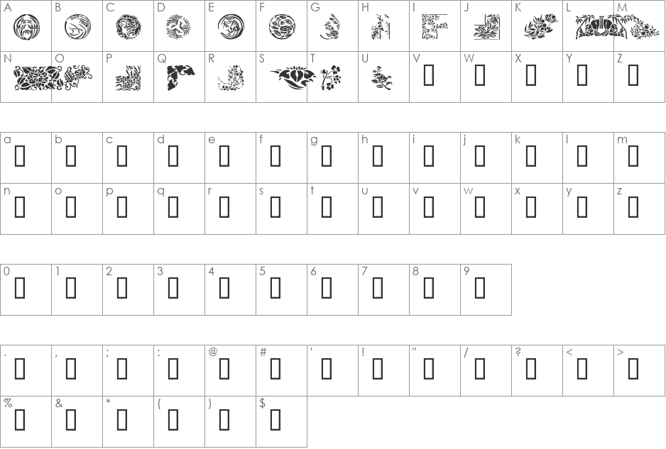 Japanese Designs font character map preview