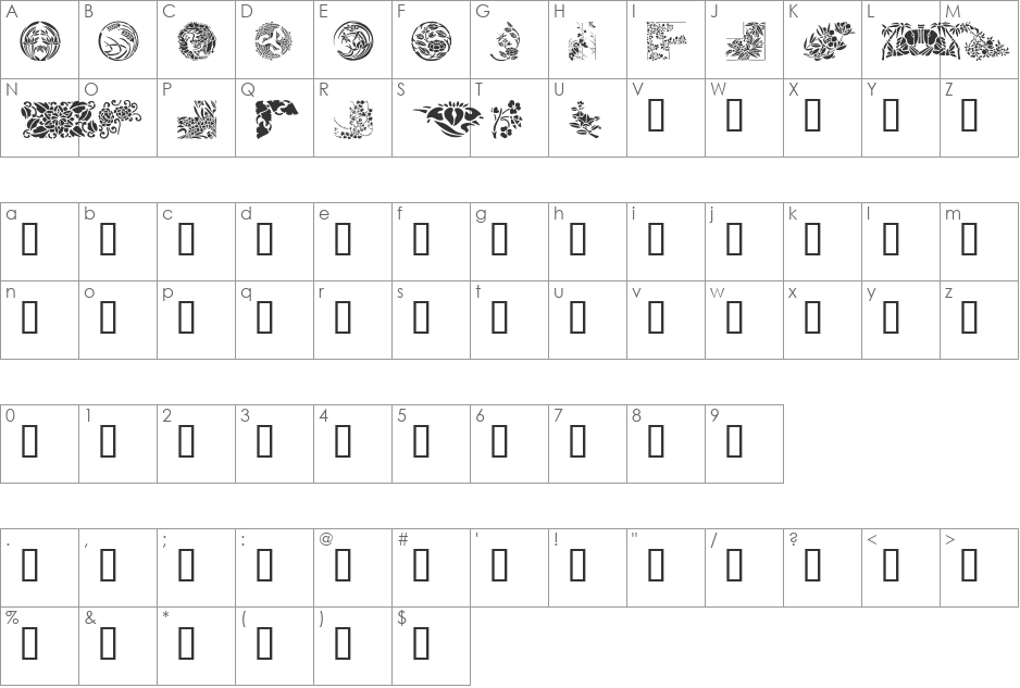 Japanese Designs font character map preview