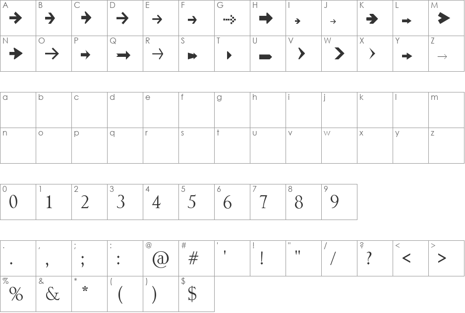 Arrow Symbols 1 font character map preview