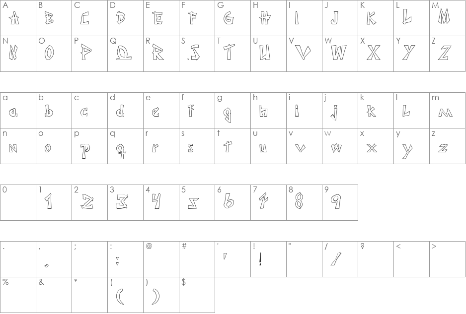 JaponesaOutline font character map preview