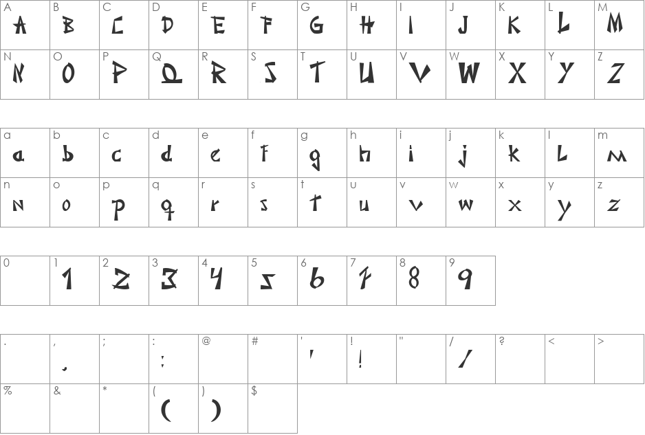 JaponesaShadow font character map preview