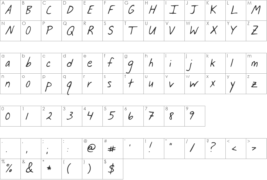 Jar of Hearts font character map preview