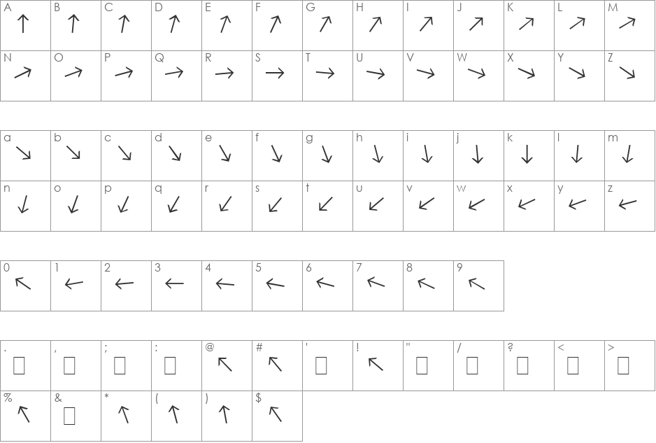 ArrowFont font character map preview