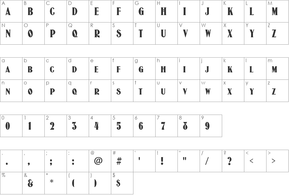 JasonWood font character map preview