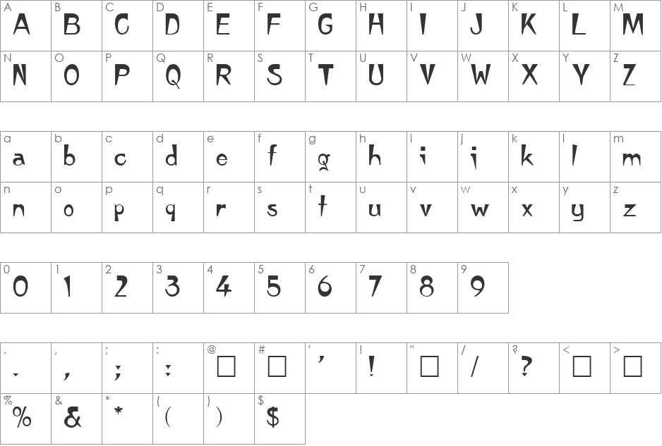 Jasper font character map preview