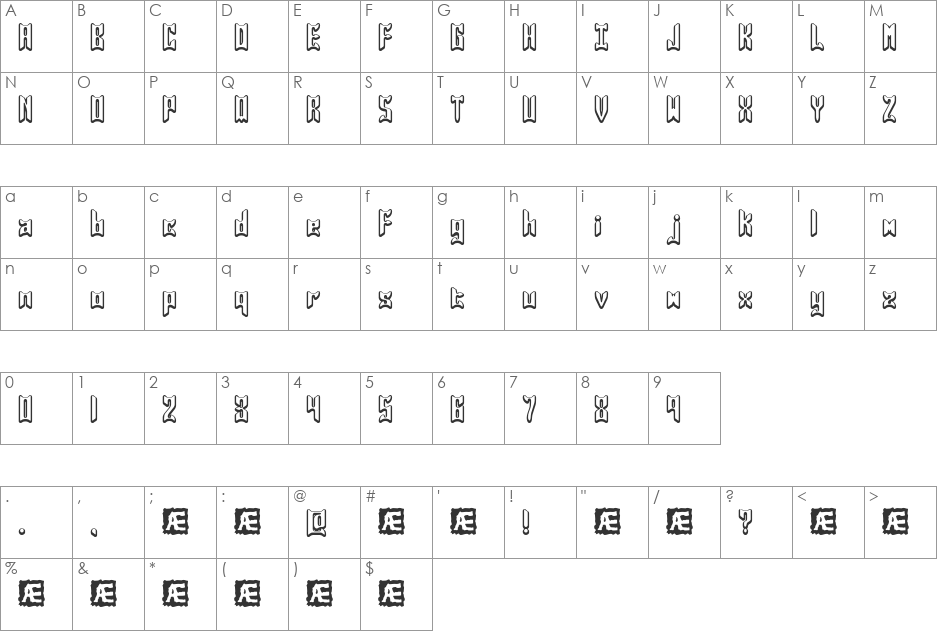 Jasper BRK font character map preview