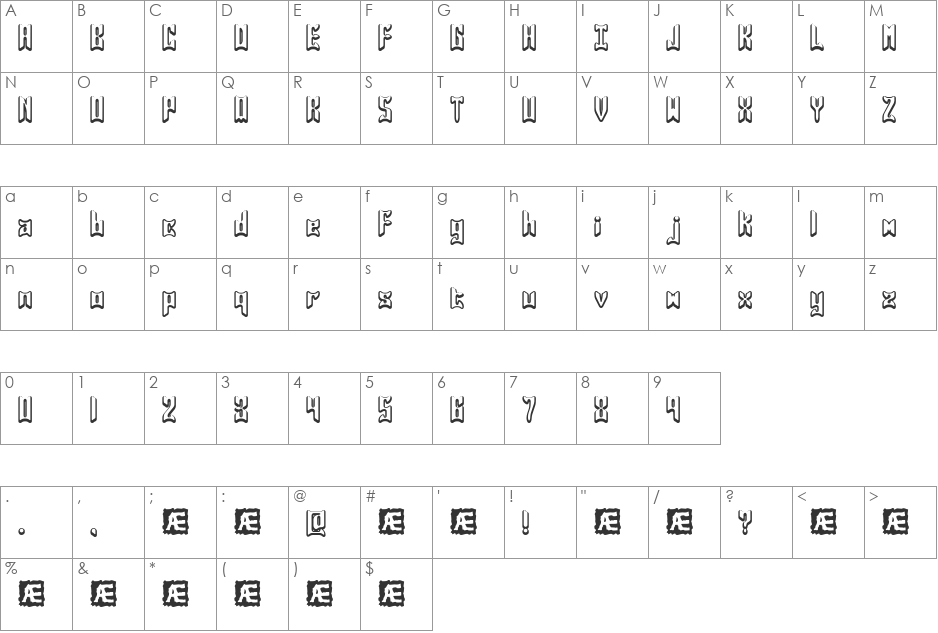 Jasper BRK font character map preview