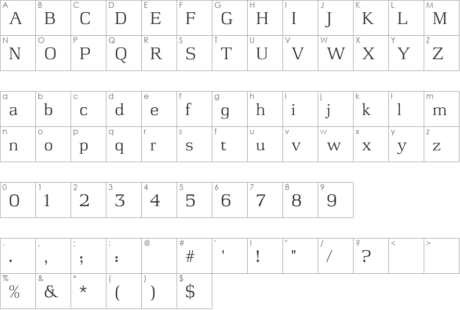 Jasper CG font character map preview