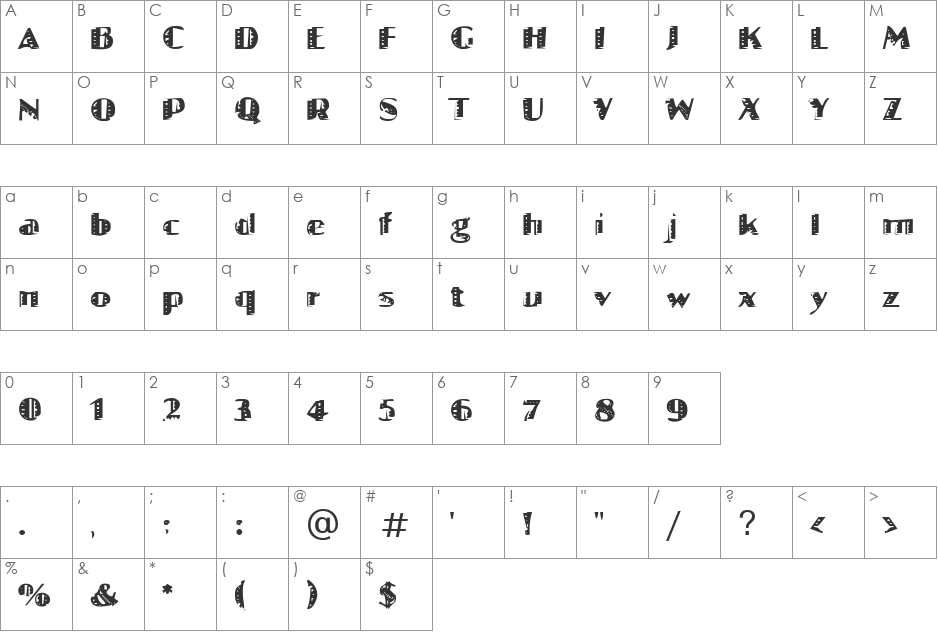 Jattzzz Becker font character map preview