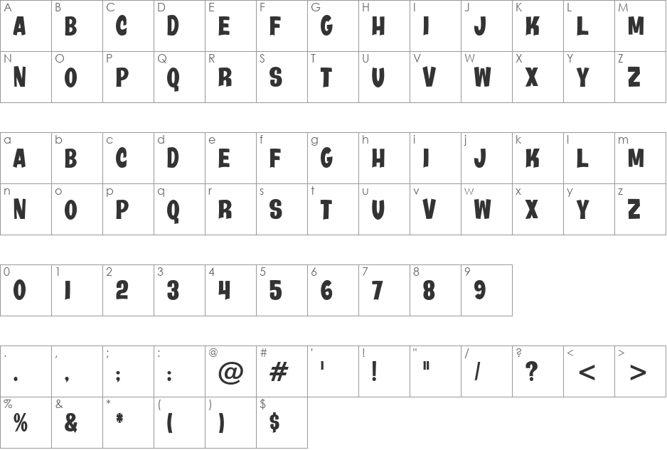 Java Kick BTN Cond font character map preview
