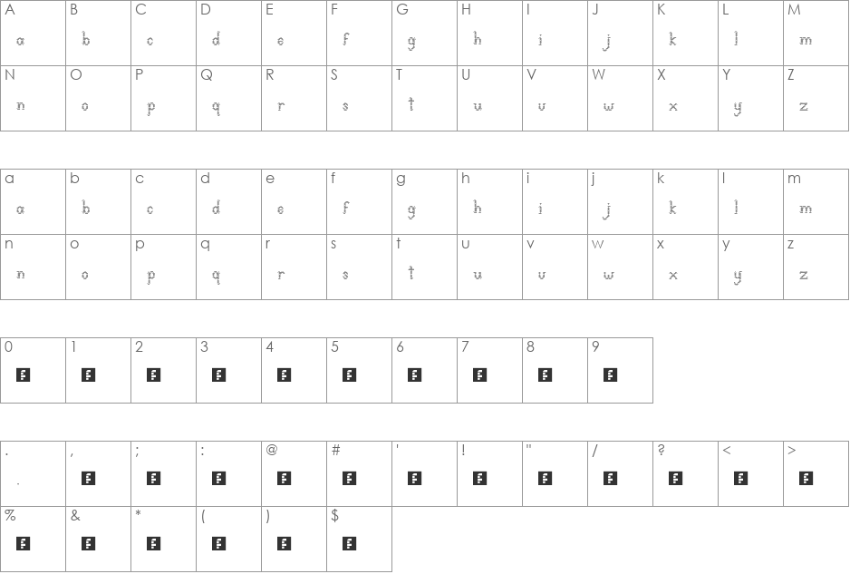 Javaboks font character map preview