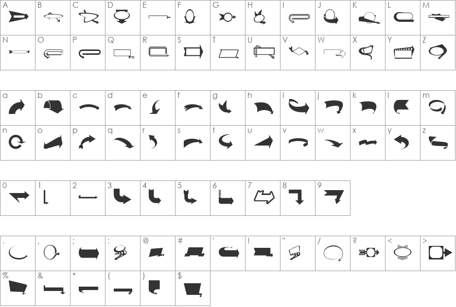 ArrowMatic font character map preview