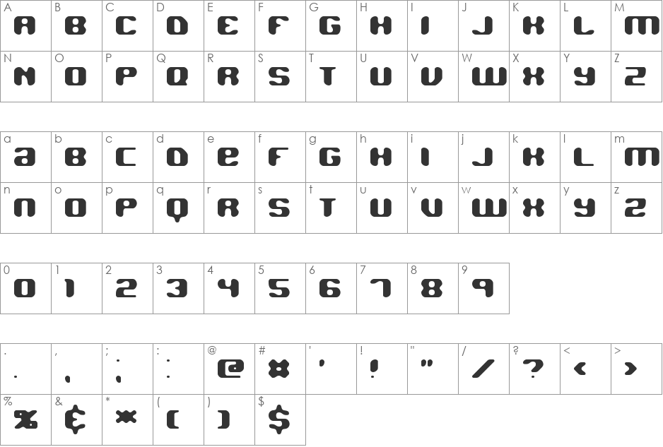 Jawbreaker BRK font character map preview