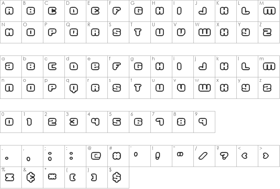 Jawbreaker OL1 BRK font character map preview