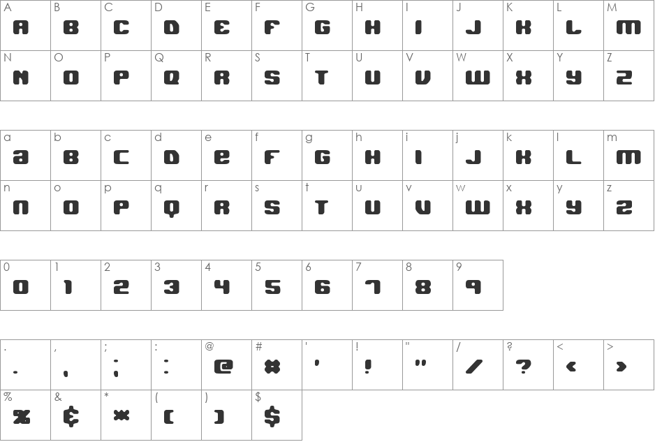 Jawbreaker OL2 BRK font character map preview