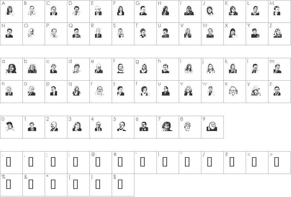 JayLeno font character map preview