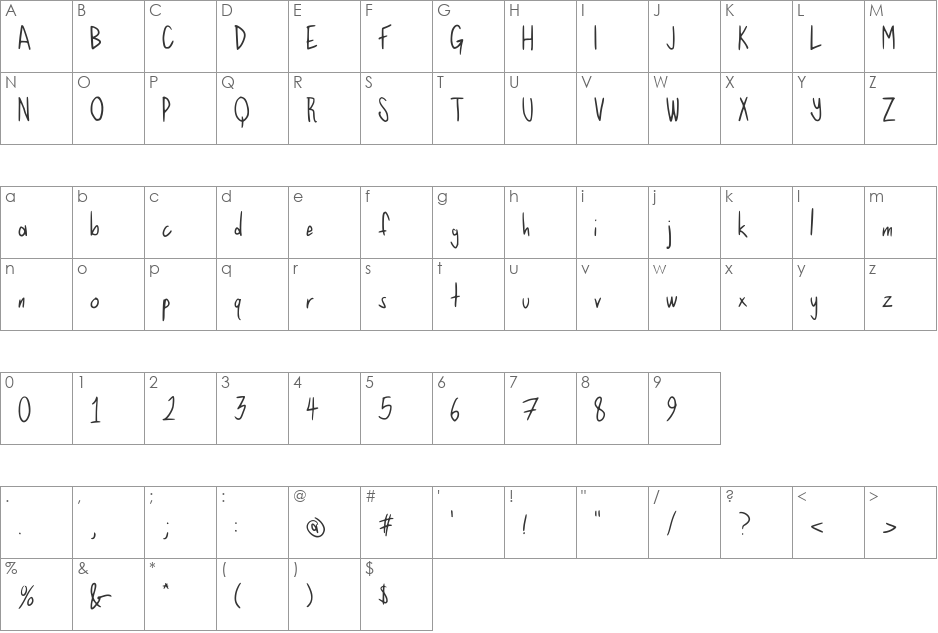 Jayrial Narrow font character map preview