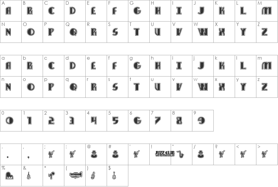 Jazz Club font character map preview