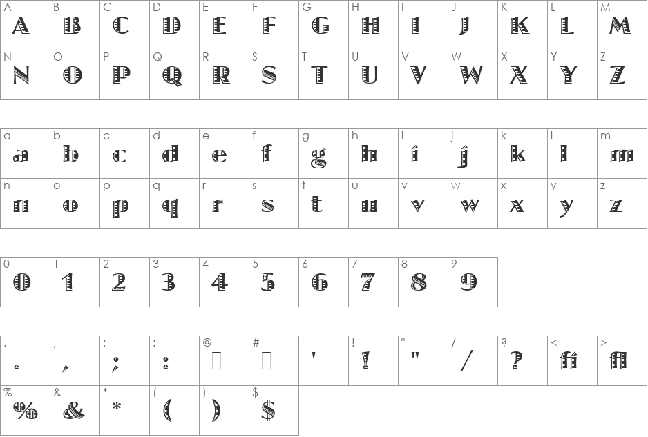 Jazz LET font character map preview