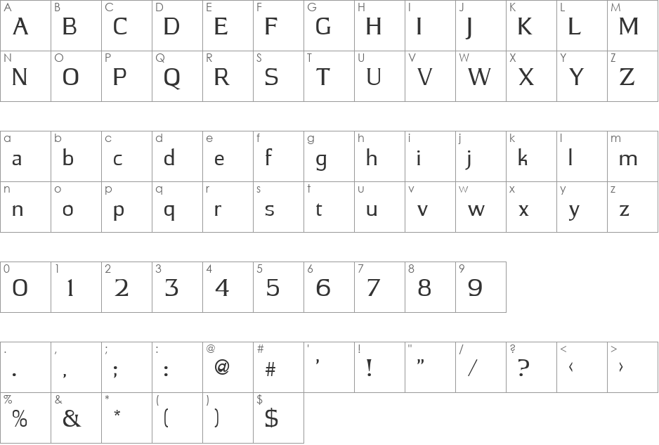 JBarrett font character map preview