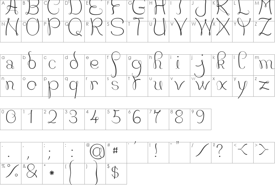 JBCourbes font character map preview