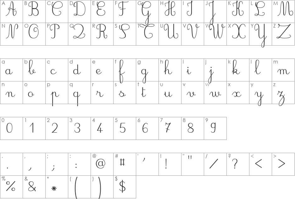 JBCursive font character map preview