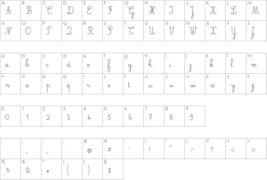 JBCursiveStd font character map preview