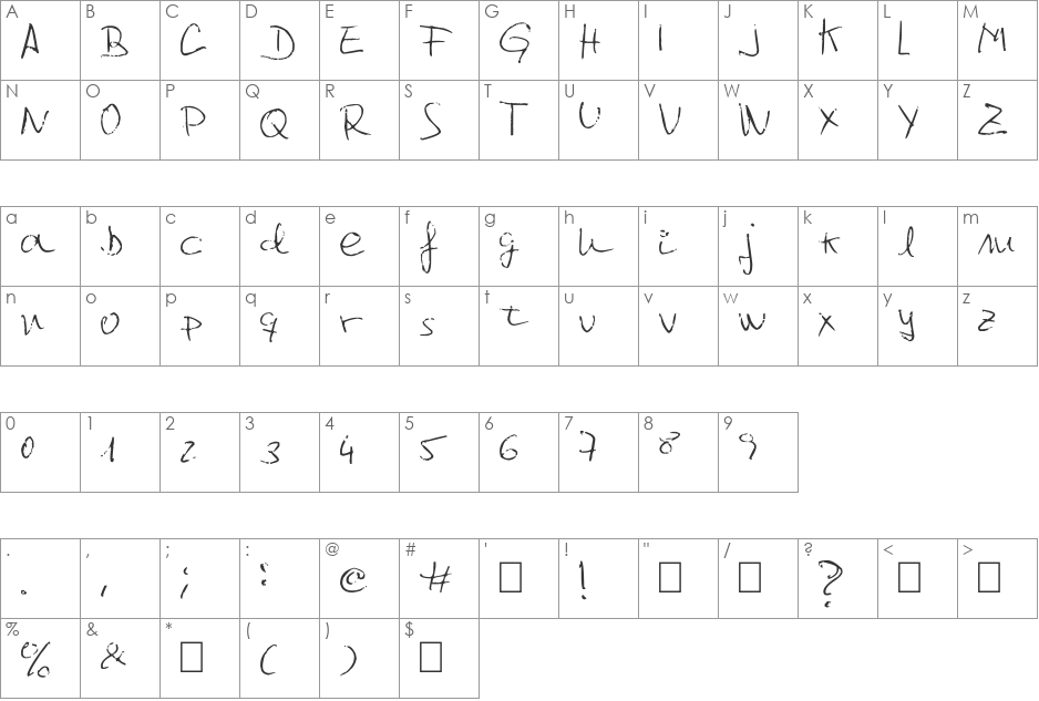 jcgr61 font character map preview
